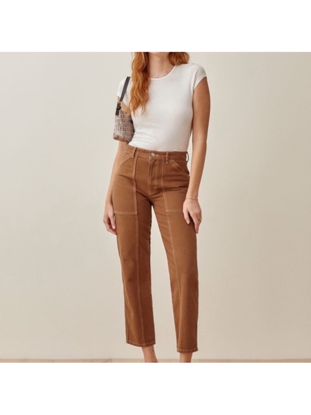 Reformation Kealy Carpenter Brown High-Rise Straight Pants - Picture 2 of 13